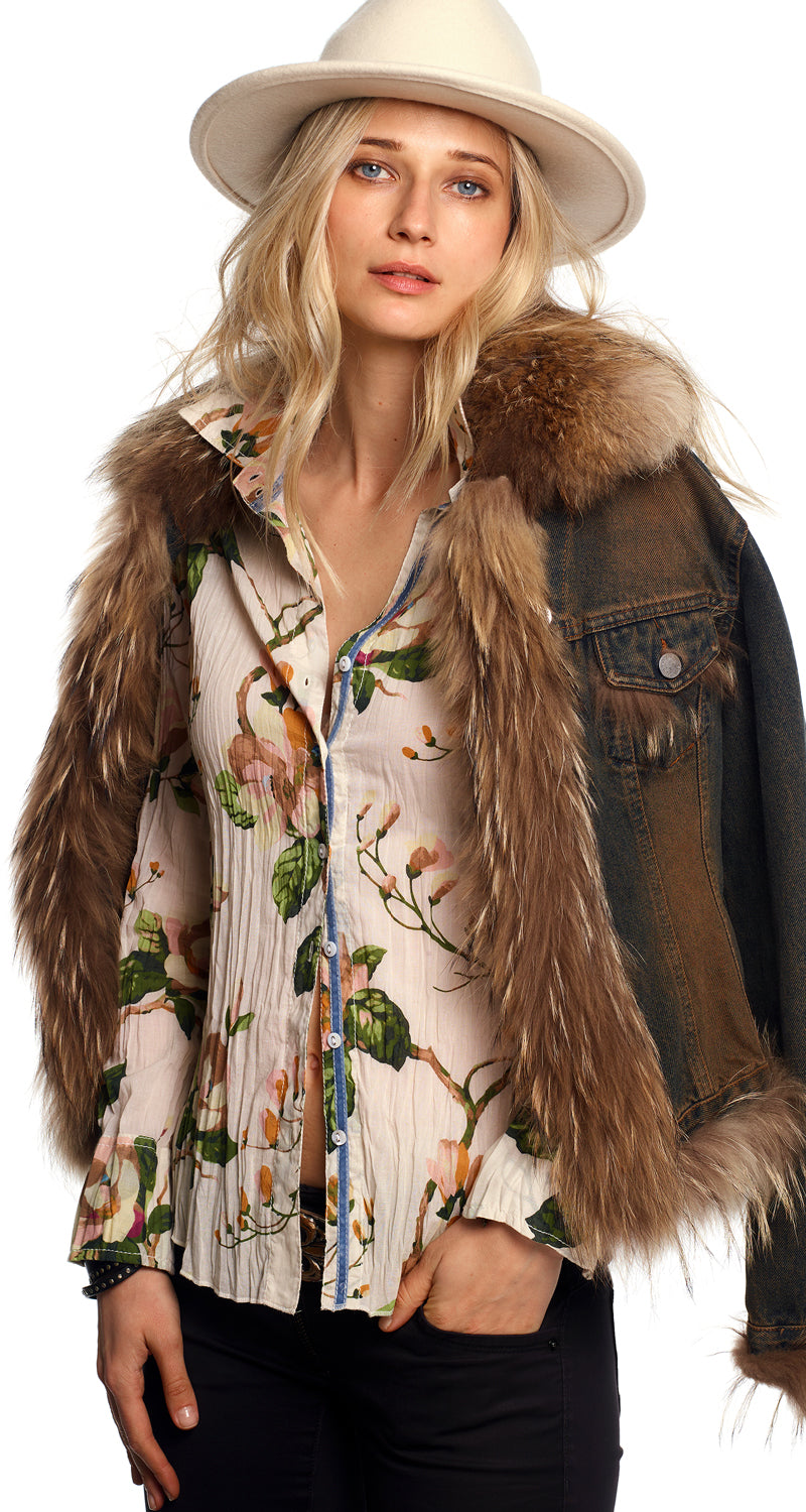 A model wears a CINO Magnolia Lt Sand button-down Shirt