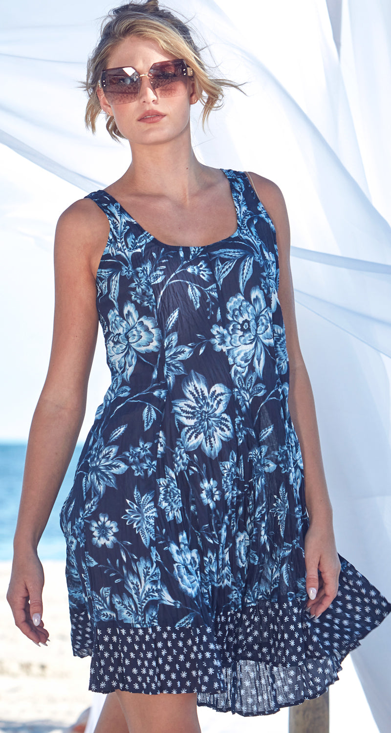 A model wears a CINO Agean Indigo Dress