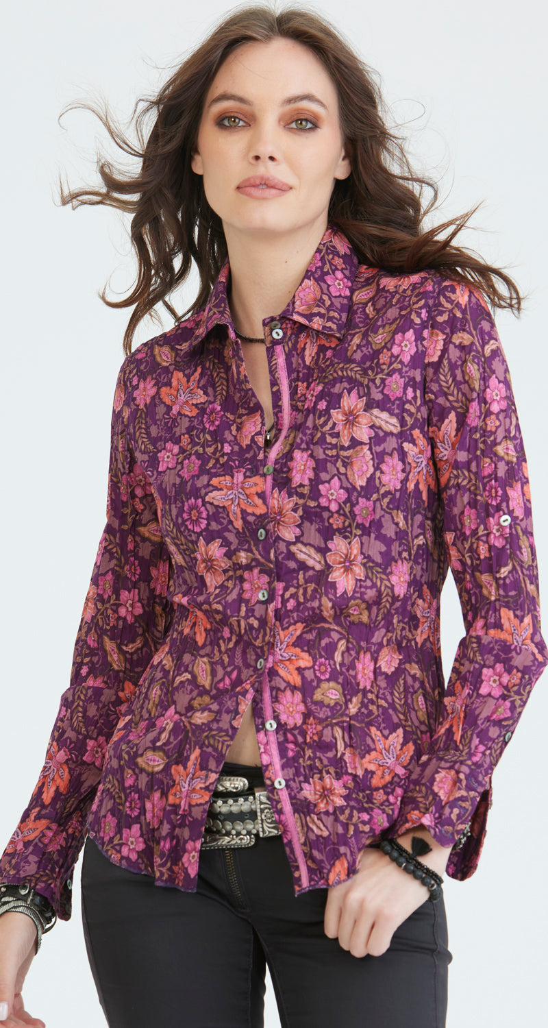 A model wears a CINO Trinidad Wine button-down Shirt