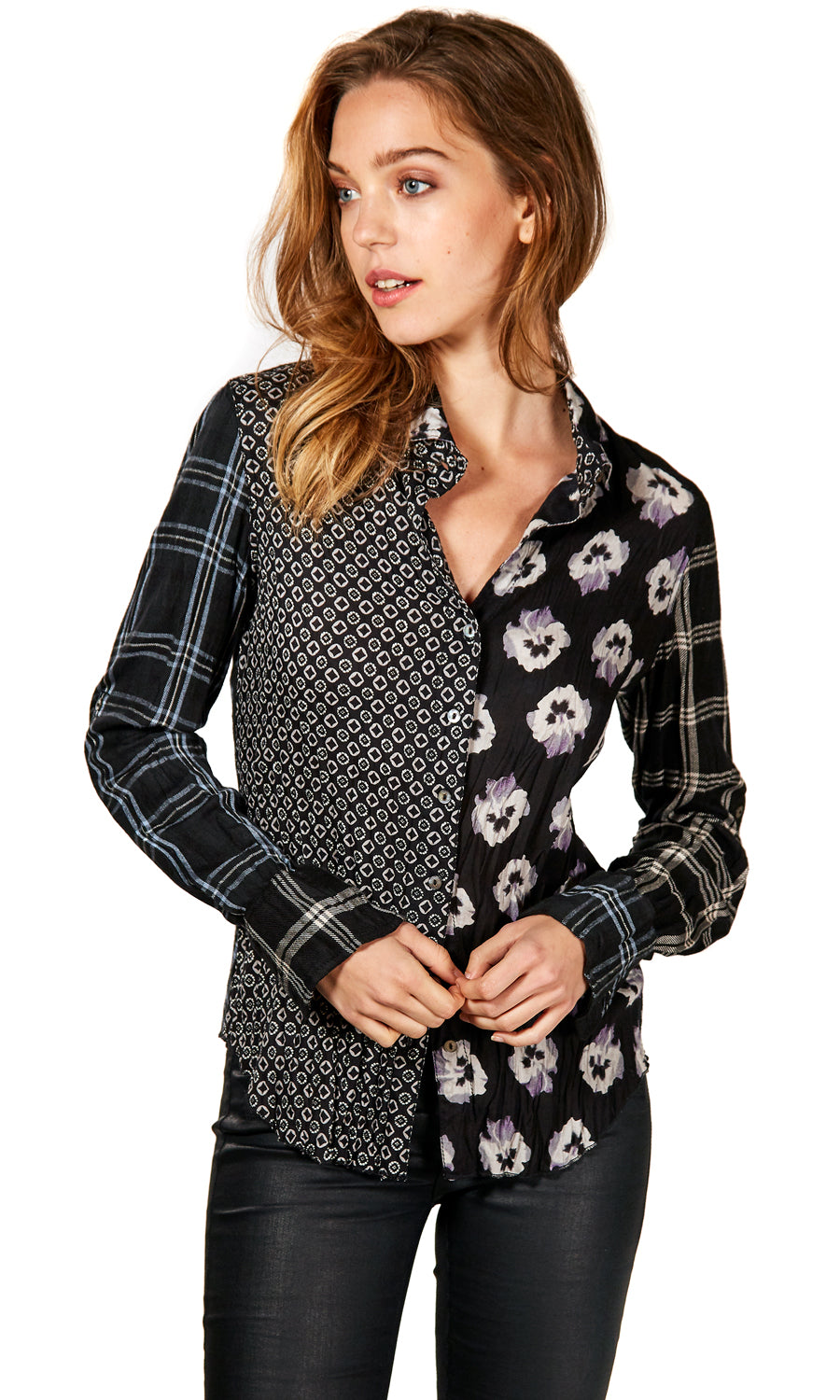 BLACK PANSIES MIX SHIRT