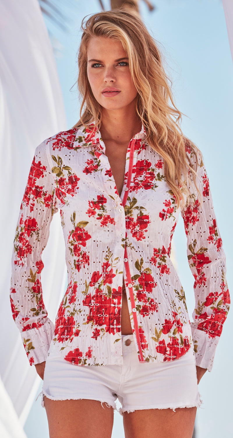 A model wears a CINO Sicily Eyelet shirt