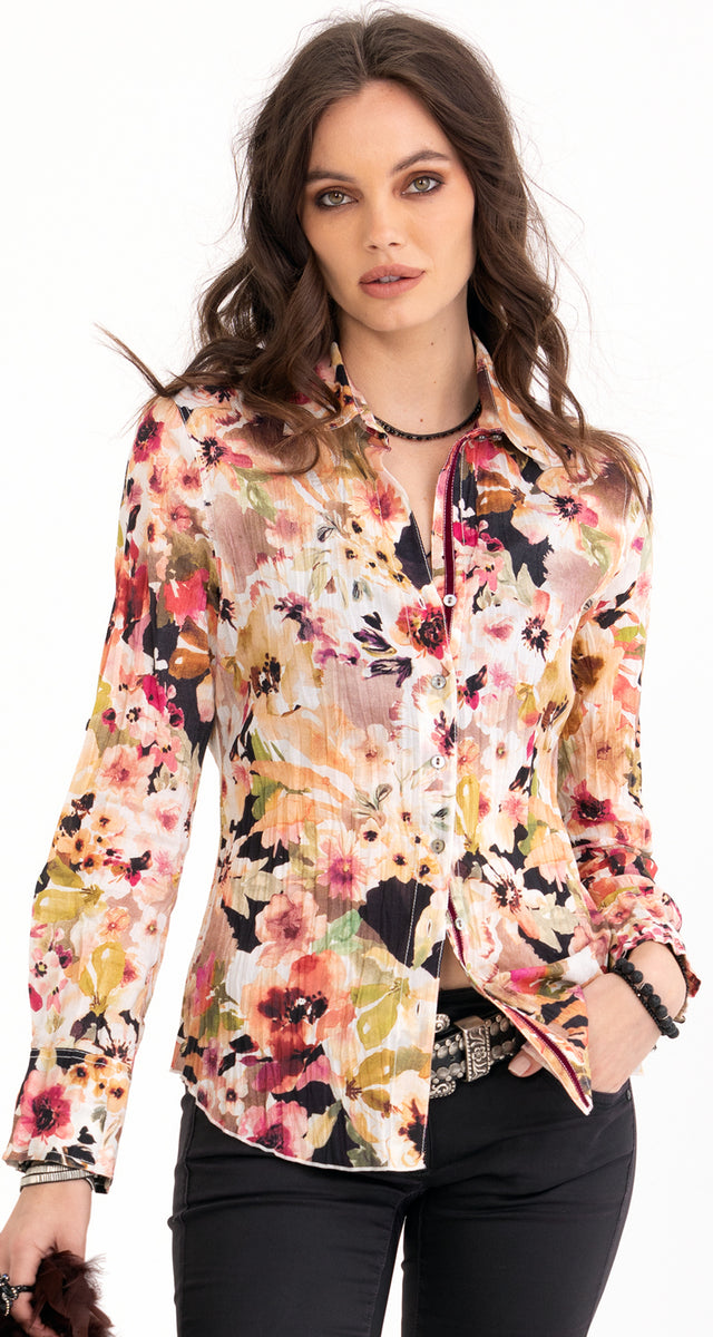 women dress shirt Cino | TUSCAN FLORAL Coral BUTTON DOWN SHIRT | XXL