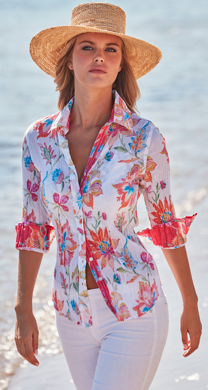 A model wears a CINO White Rio De Janeiro button-down Shirt