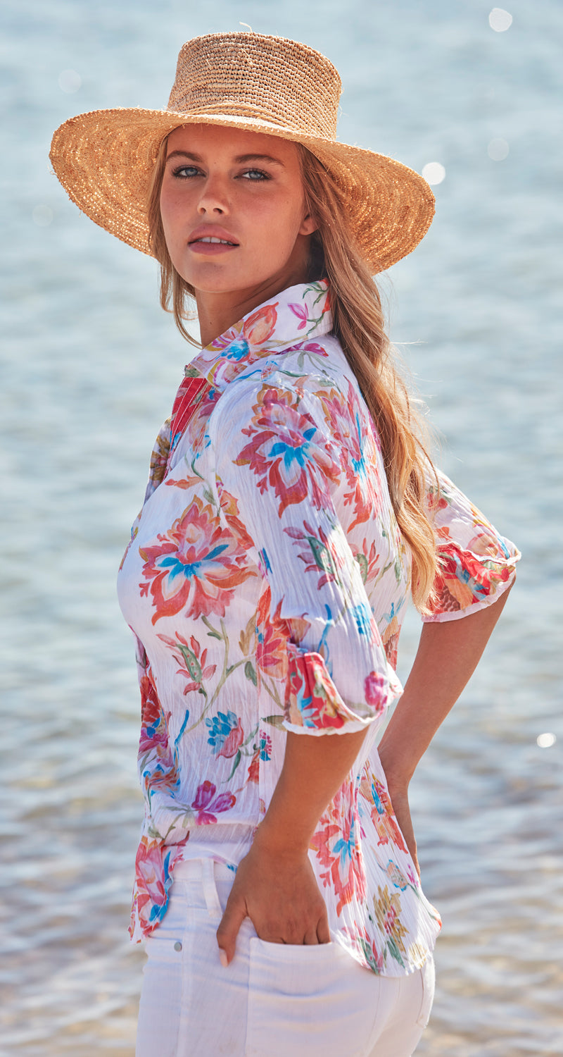 A model wears a CINO White Rio De Janeiro button-down Shirt